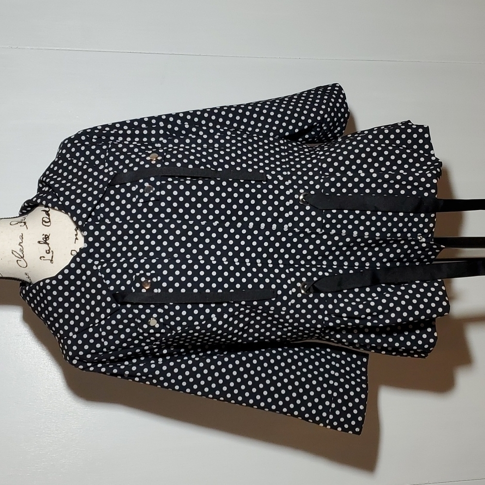 Laura Ashley- Women's Polka Dot Peplum jacket coat black/white New! Sz.Large